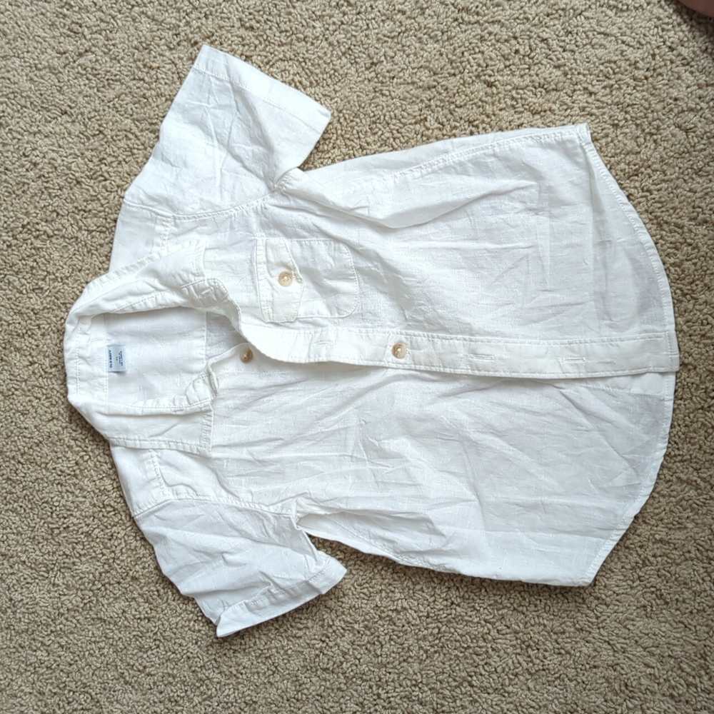 Boys white linen/cotton blend short-sleeve button-down